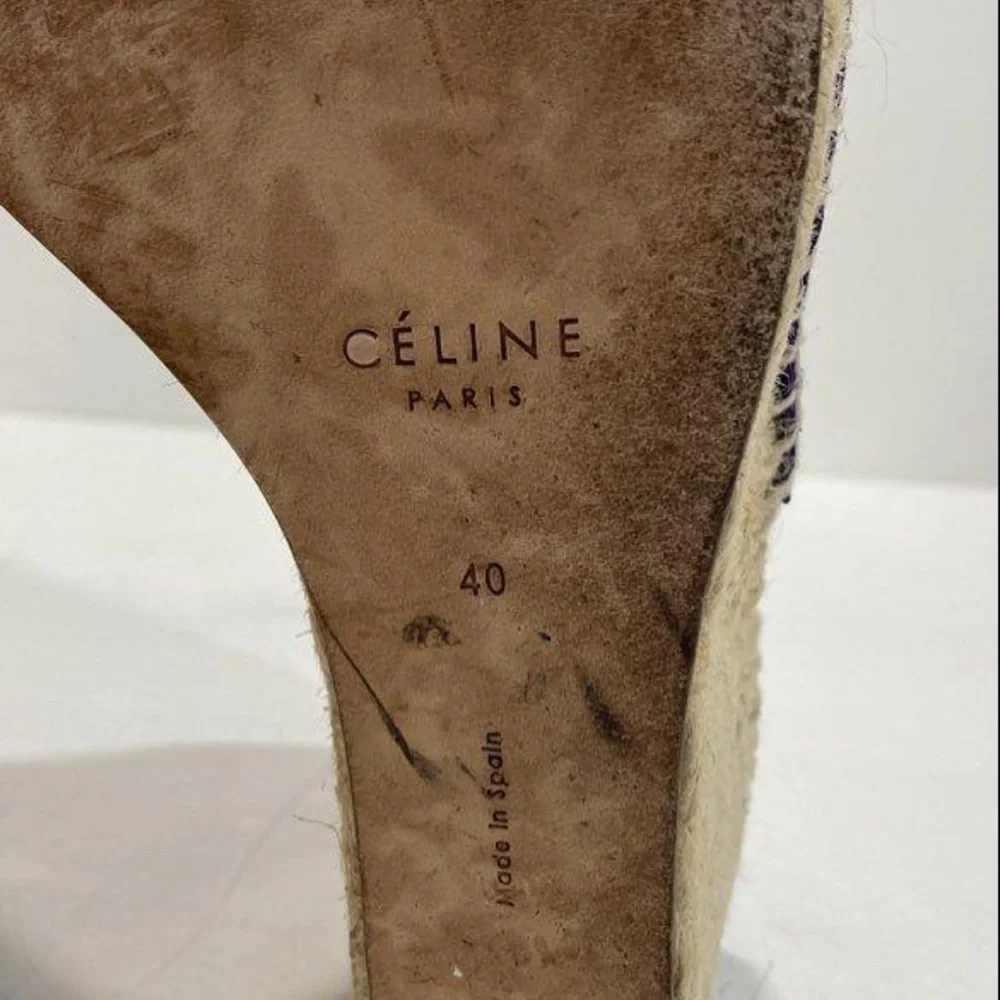 Women's Celine Purple Suede Wedge Espadrille Peep-Toe Sandals Size 40